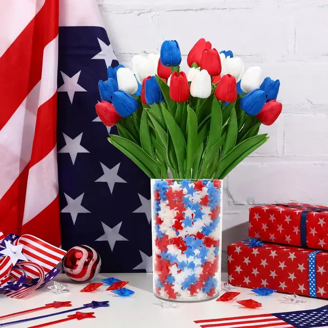 4th Of July Decorations, Patriotic Artificial Tulips With Red White Blue Sponge Stars Independence Day Vase Filler For Home Table Centerpiece Decor... W13667803 - Shop at LoveMi