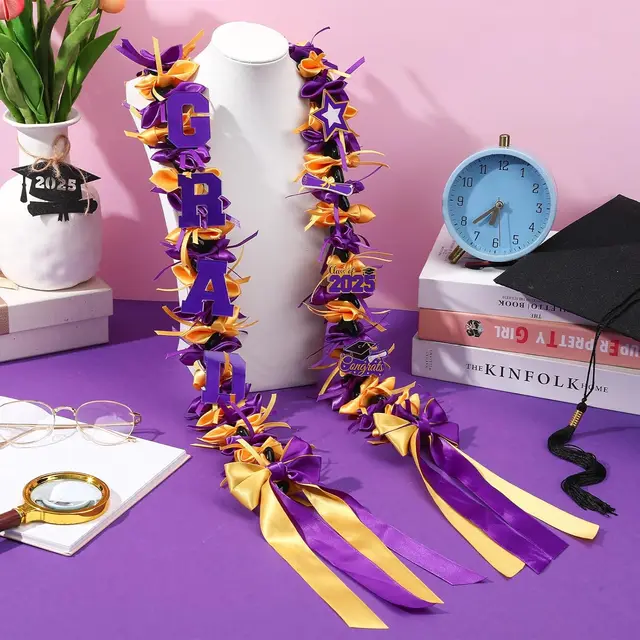 Graduation Lei Graduation Ribbon Leis Graduation Kukui Nut Leis Purple And Gold Braided Lei Honor Cord Class Of College Gift Congrats Grad Party Su... W13732669 - Shop at LoveMi
