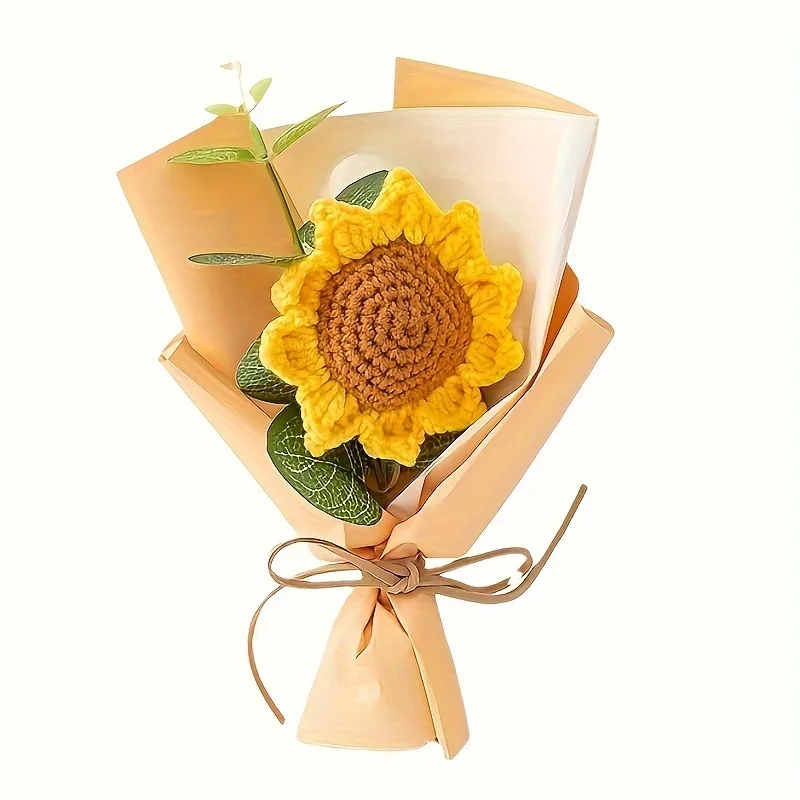 Sunflowers Crochet Flowers Bouquet, Knitted Bouquet, Crochet Artificial Flowers For Home Wedding Decor Birthday Gift Clearance - 1 Bundle