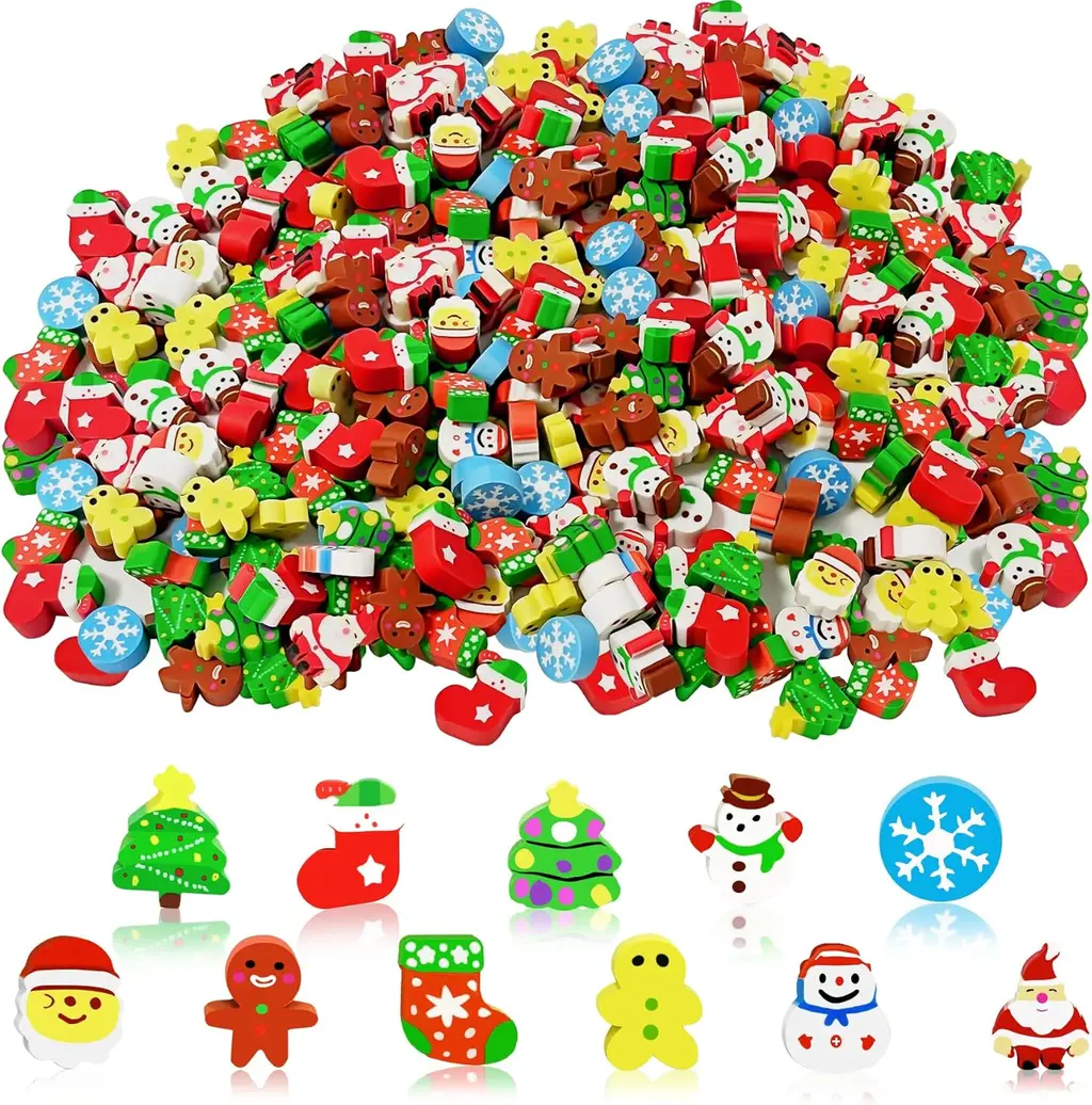 Christmas Cute Small Animal Erasers Bulk, Mini Erasers, Desk Pets, Christmas Pencil Erasers, Socks Santa Snowflakes Gift Filling Homework School Cl...