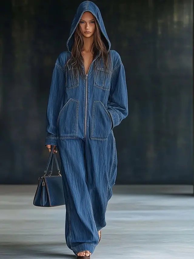 Women's Hooded Overalls Jeans Autumn Winter New Blue - Shop at LoveMi