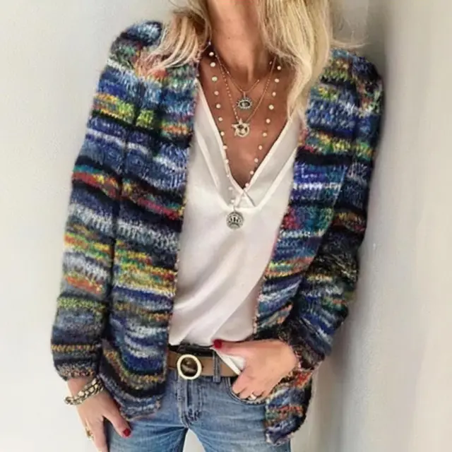 Women's Colorful Long Sleeve Cardigan Soft Boho Chic Knit Open Front Sweater For Spring And Fall Vacation Blue - Shop at LoveMi