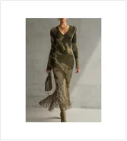 Lady's Long Sleeved Long Dress Army Green - Shop at LoveMi