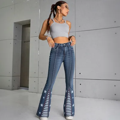 Women High Waisted Star Patchwork Flare 4th Of July Outfits For Women Bell Bottom Denim Pants For Curvy Girls Slim Fit Curve Enhancing Soft Stretch... Blue - Shop at LoveMi