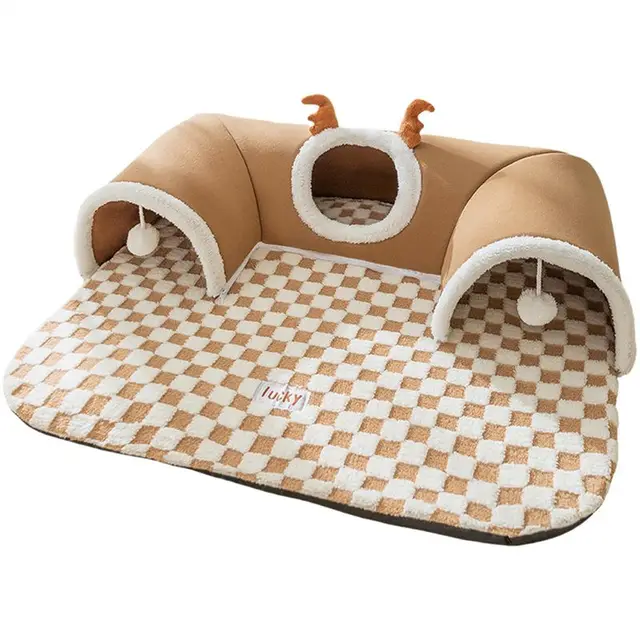 Cat Tunnel Bed Indoor,Cat Peekaboo Cave Bed For Multiple Cats,Kitty Tube With Balls Toys,Removable Small Dog House Washable,Small Animal Tunnel For... Brown - Shop at LoveMi