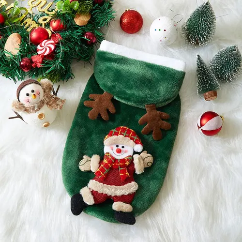 Christmas Dog Clothes Autumn And Winter Flannel Cats Dogs Hoodies Pet Clothes For Small Medium Dogs Christmas Dog Cat Costume Green Snowman - Shop at LoveMi