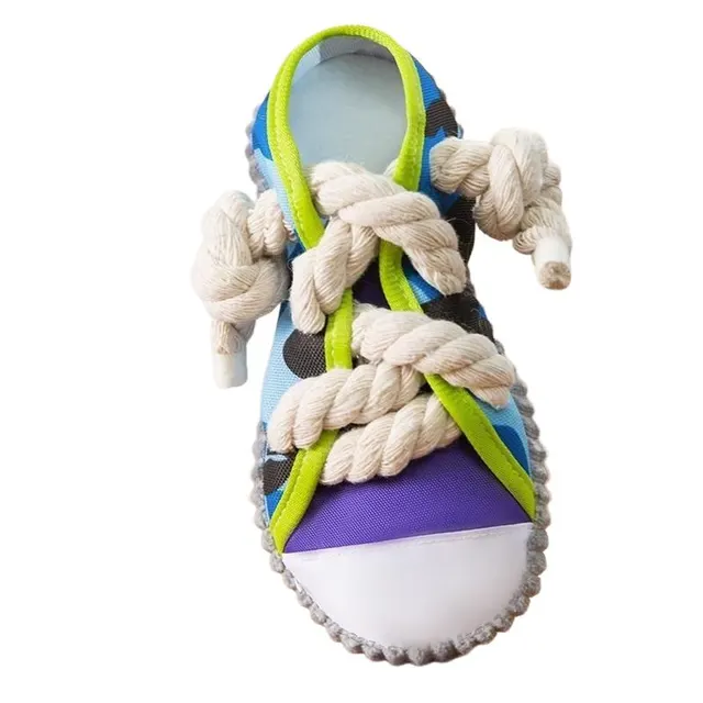 Dog Toys Shoes Pet Cotton Rope Slippers Sound Making Toys Teeth Cleaning Built in BB Airbag Round Ball Bell Various Grey - Shop at LoveMi