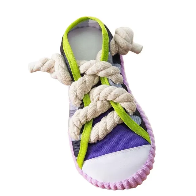 Dog Toys Shoes Pet Cotton Rope Slippers Sound Making Toys Teeth Cleaning Built in BB Airbag Round Ball Bell Various Purple - Shop at LoveMi