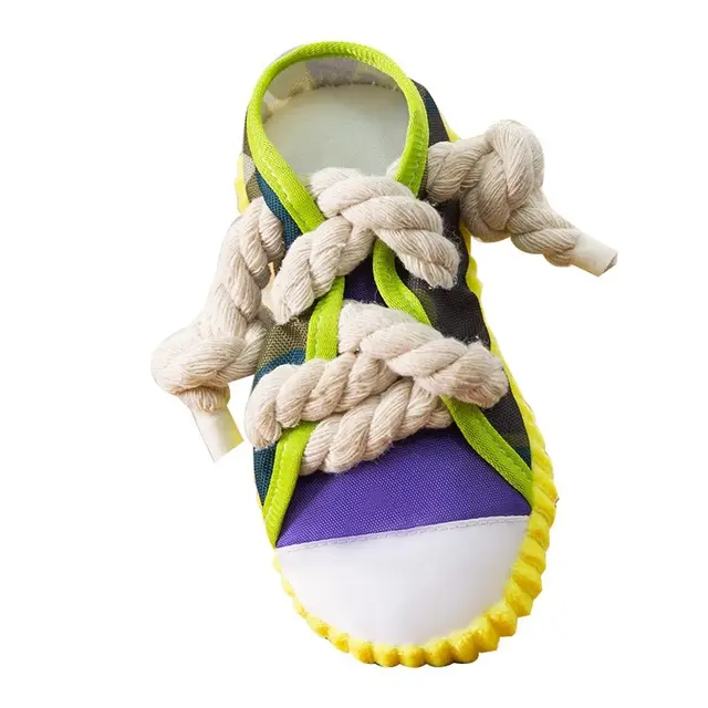 Dog Toys Shoes Pet Cotton Rope Slippers Sound Making Toys Teeth Cleaning Built in BB Airbag Round Ball Bell Various Yellow - Shop at LoveMi