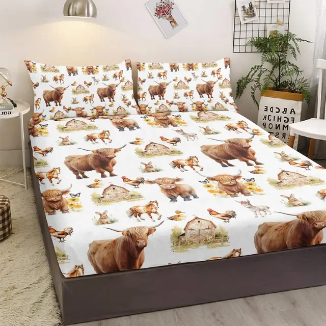 Little Cow And Duck Pet Theme Children's Fun Style Minimalist Comfort Series Bed Sheet And Two Pillowcases Bedding For All Seasons Use Full - Shop at LoveMi