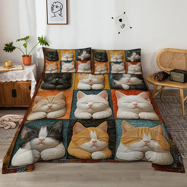 Cute Cat Cute Pet Series Beds 1 Bed Sheet 1 Bed Sheet And 2 Pillowcases Bedding, Suitable For All Seasons King - Shop at LoveMi