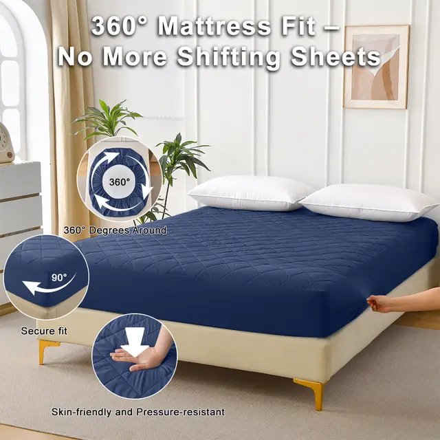 Diamond Grid Ultrasonic Waterproof Mattress Protector Navy Blue - Shop at LoveMi