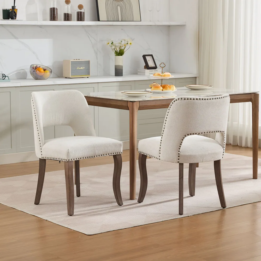 Wooden Dining Chairs Set Of 2, Modern Fabric Upholstered Dining Room Chair Kitchen Chairs, Farmhouse Dinner Chair For Kitchen Dining Room, Beige ... - Shop at LoveMi