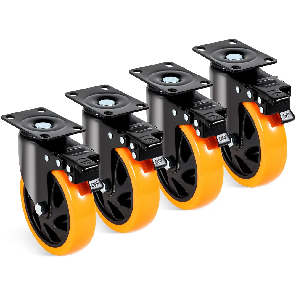Caster Wheels, 12.7 Cm Swivel Plate Casters, Set Of 4, With Security A,B Locking No Noise PVC Wheels, Heavy Duty 204.1 Kg Load Capacity Per Caster,...
