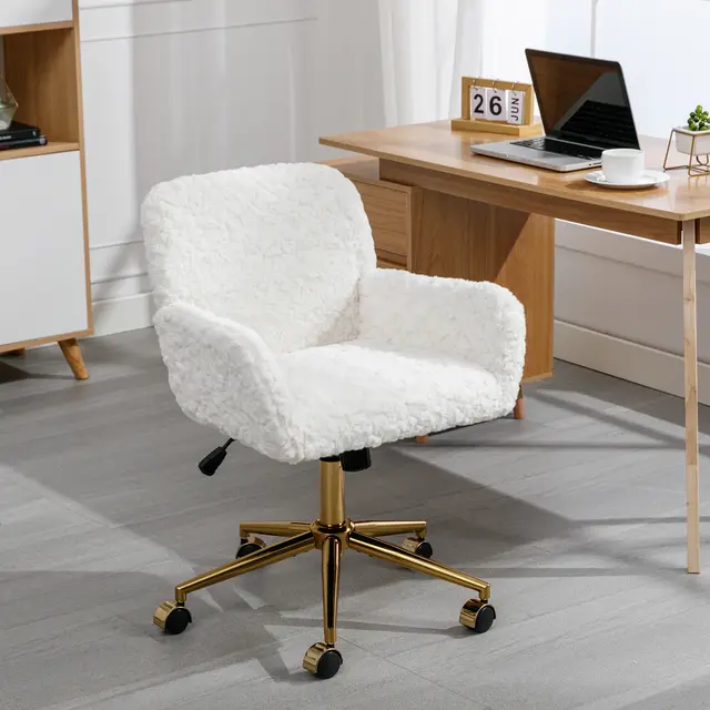 A&A Furniture Office Chair,Artificial Rabbit Hair Home Office Chair With Golden Metal Base,Adjustable Desk Chair Swivel Office Chair,Vanity Chair B... Beige - Shop at LoveMi