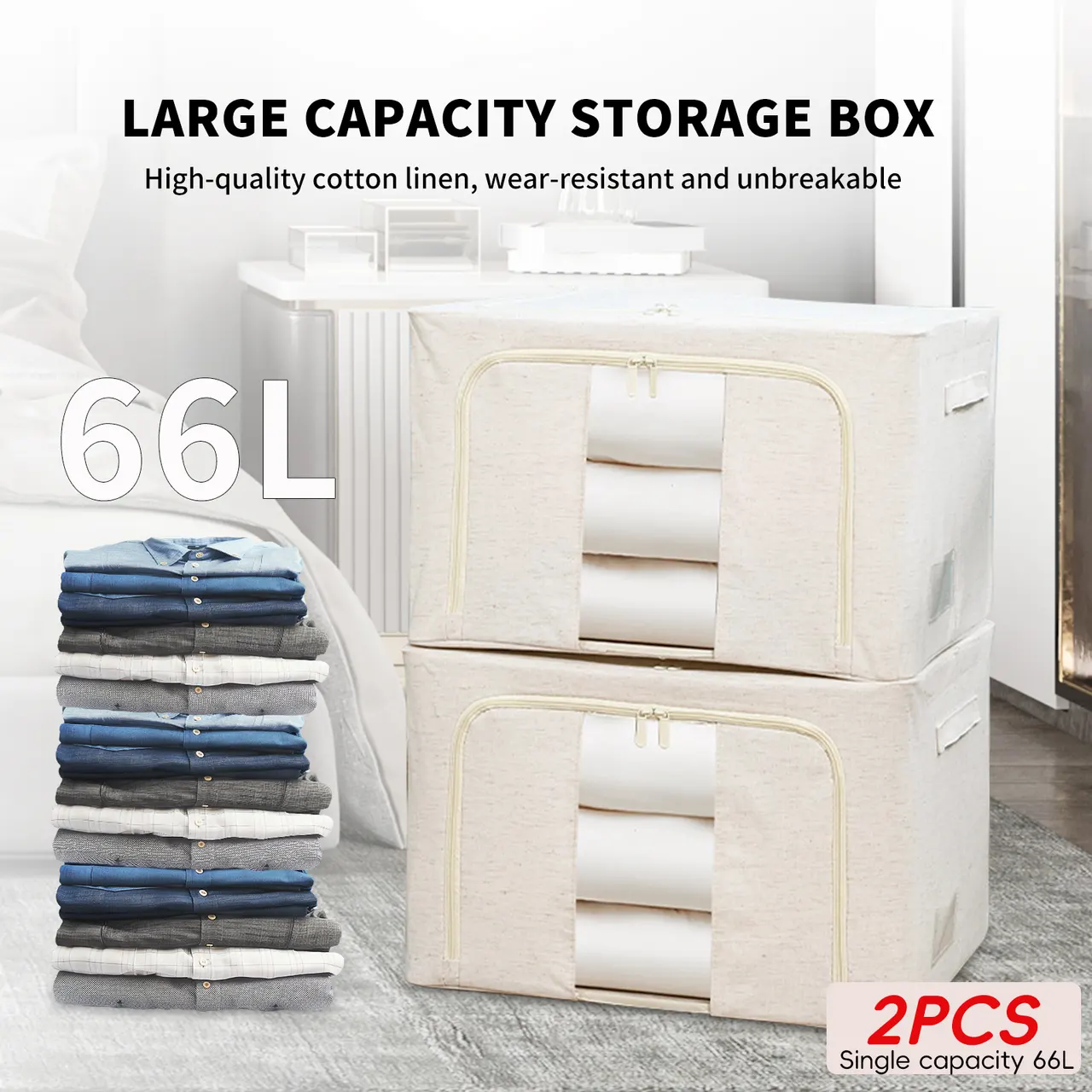 Foldable Oxford Cloth Storage Boxes Large Capacity With Clear Window & Sturdy Zippered Lids Multi-Size Stackable Organizer Bins For Clothes And Qui...