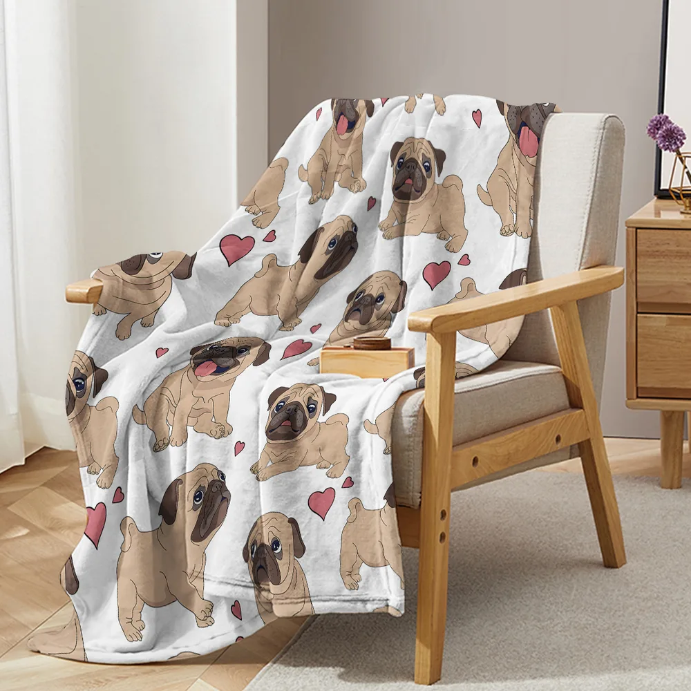 Cute Cartoon Lapdog Heart Pattern Cute Pet Style Soft And Skin Friendly Blanket Cover Blanket Casual Blanket - White