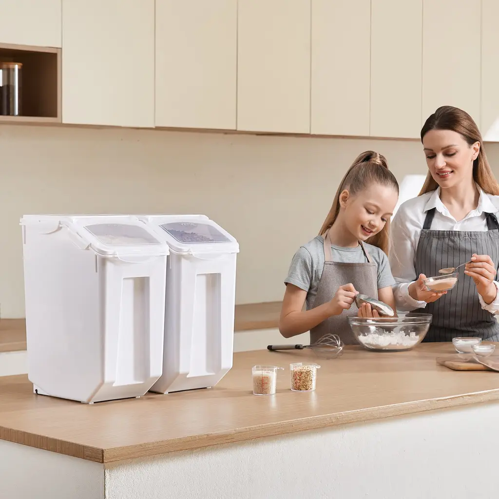 4.5Gal/20Lx2 Large Ingredient Storage Container Airtight Kitchen Flour Bin - White