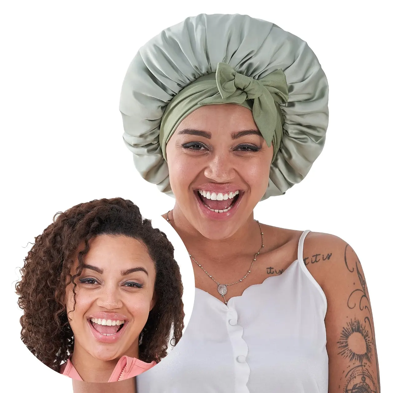 Silk Bonnet For Sleeping Women, Satin Hair Bonnet For Sleeping For Wavy Curly Natural Hair Women Men - W13535438