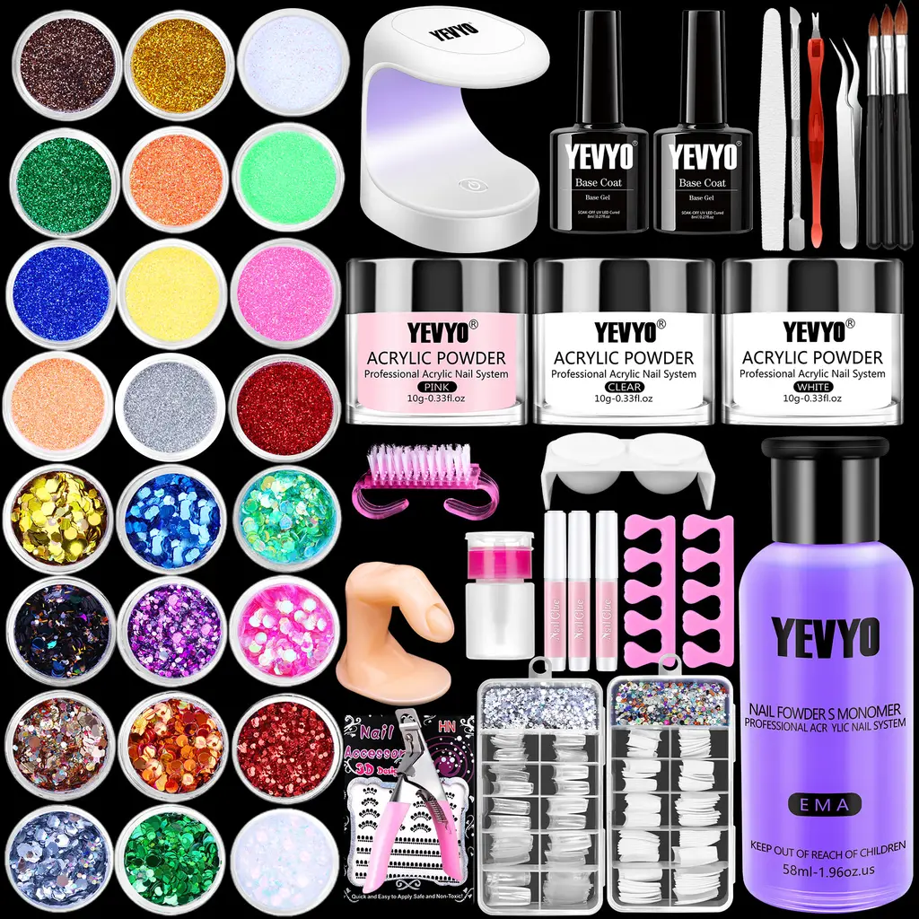 Acrylic Nail Kit With Everything For Beginners, Professional Nail Starter Kit , 24 Color Glitter Acrylic Powder And Liquid Monomer Set, Nail Glitte...