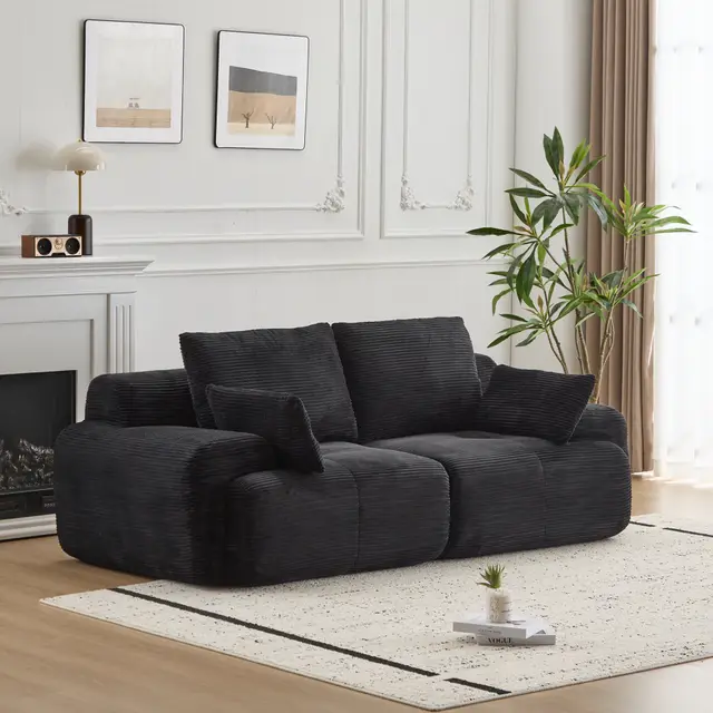 Modern Memory Foam Compressed Sofa,2 Seater Large Sectional Couches For Living Room,Pet Friendly Cloud Modular Sectional Sofa,Corduroy Fabric,Extra... Black - Shop at LoveMi