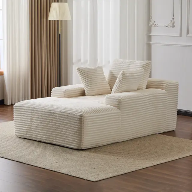 Oversized Chaise Lounge Chair Cozy Cloud Couch, Modern Plush Corduroy Upholstered Sleeper Sofa Daybed With 3 Throw Pillows And Wide Armrest For Liv... White - Shop at LoveMi