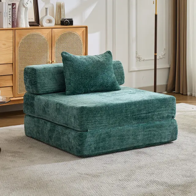 Compression Sofa,Convertible Floor Sofa Bed With Fixed Shape Frame,Single Seater Boneless Modular Sectional Sofa,No Assembly Required,Chenille Fabr... Dark Green - Shop at LoveMi