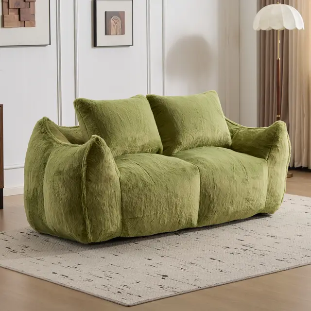 Giant Bean Bag Couch For Adults, Ultra Soft Fluffy Loveseat Bean Bag Sofa, Oversized Chase Lounge Chair Indoor For Living Room Bedroom, No Assembly... Green - Shop at LoveMi