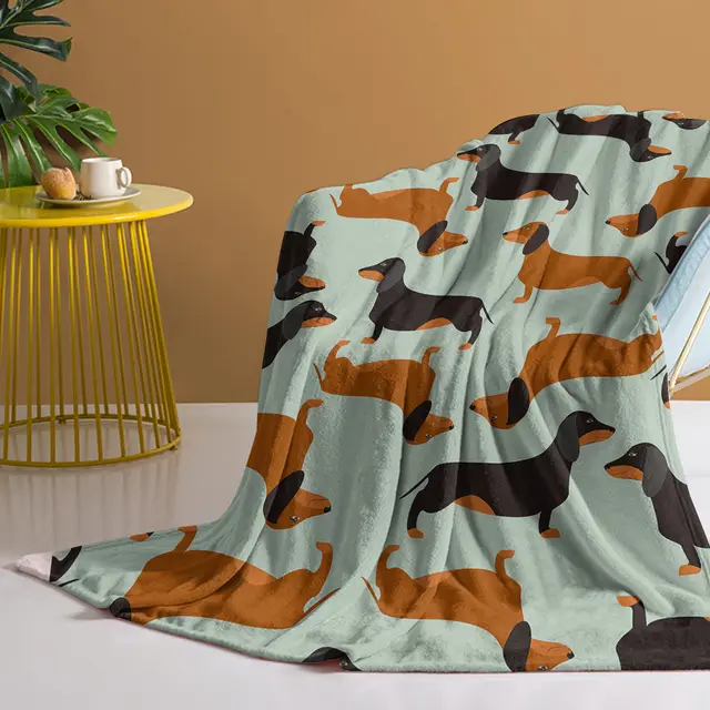 Of Flannel Sausage With Cute Pet Theme, Soft And Fluffy, Multifunctional Outdoor Beach Camping, Living Room Sofa, Office Nap, Printed Blanket Green - Shop at LoveMi