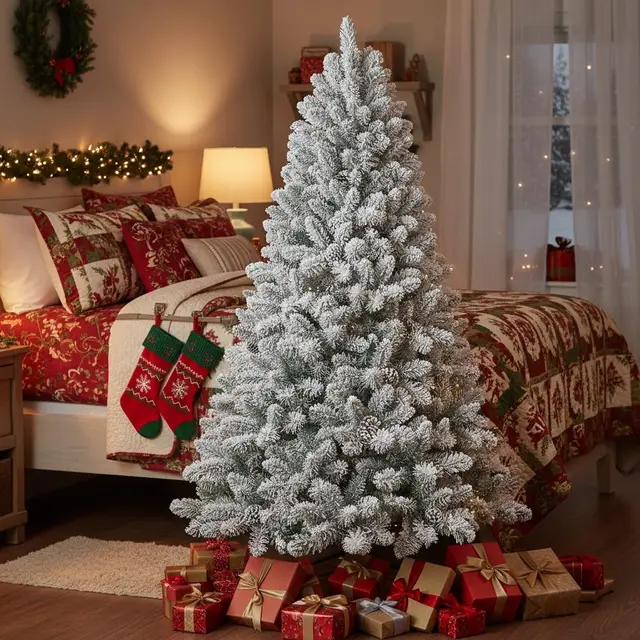 4FT Snowy Christmas Tree With Pine Cones 21 Real Pinecones & 366 Tips, Full Shape With Sturdy Metal Stand Premium PVC Holiday Decor Green And White - Shop at LoveMi