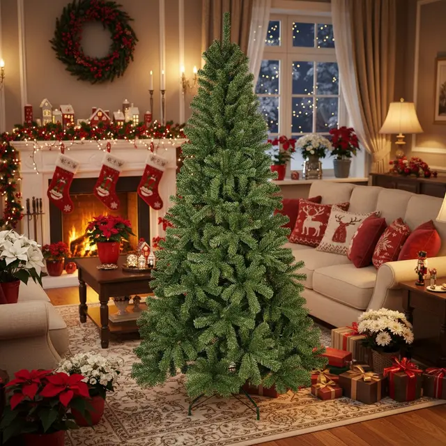 7FT Christmas Tree With 774 PVC Tips Hinged Metal Stand Natural Green Artificial Plant Holiday Decor For Office Apartment Party Use Green - Shop at LoveMi