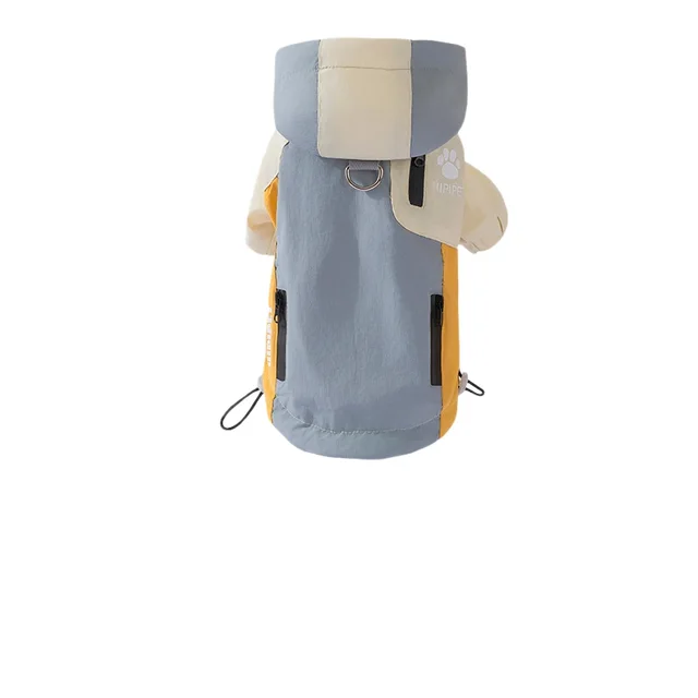 Waterproof Dog Outdoor Jacket With Hood & Multiple Pockets, Reflective Pet Hiking Coat With Leash Ring Grey - Shop at LoveMi