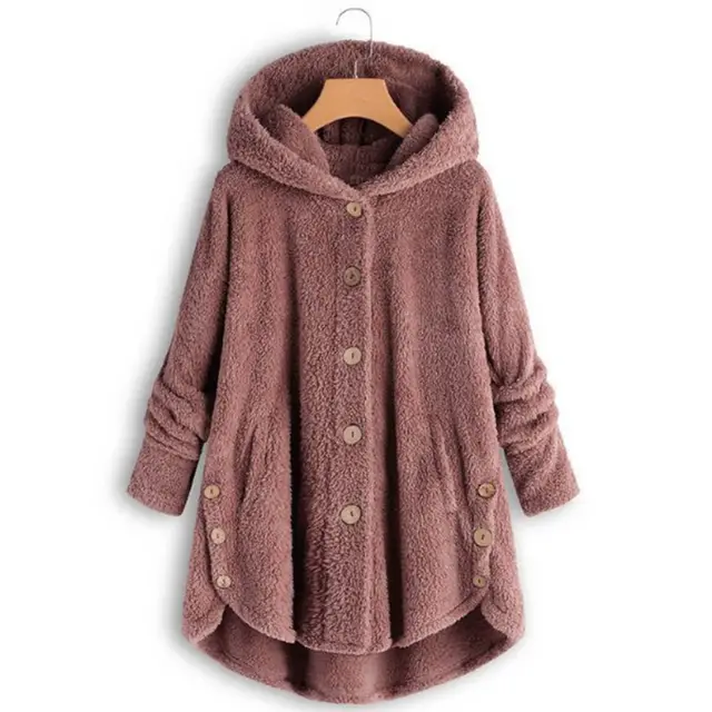 Plus Size Women's Vintage Sherpa Hooded Cardigan Plush Lined Button Up Jacket For Autumn And Winter Pink - Shop at LoveMi
