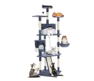 79 inch Cat Tree Tower, Large Multi story Cat Climbing Tower, Natural Sisal Grabber Posts, Extended Platform, Hammock Dark Grey - Shop at LoveMi