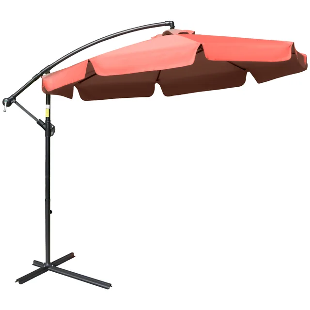Outsunny 2.7m Garden Banana Parasol Cantilever Umbrella With Crank Handle And Cross Base For Outdoor, Hanging Sun Shade, Wine Red Wine Red - Shop at LoveMi
