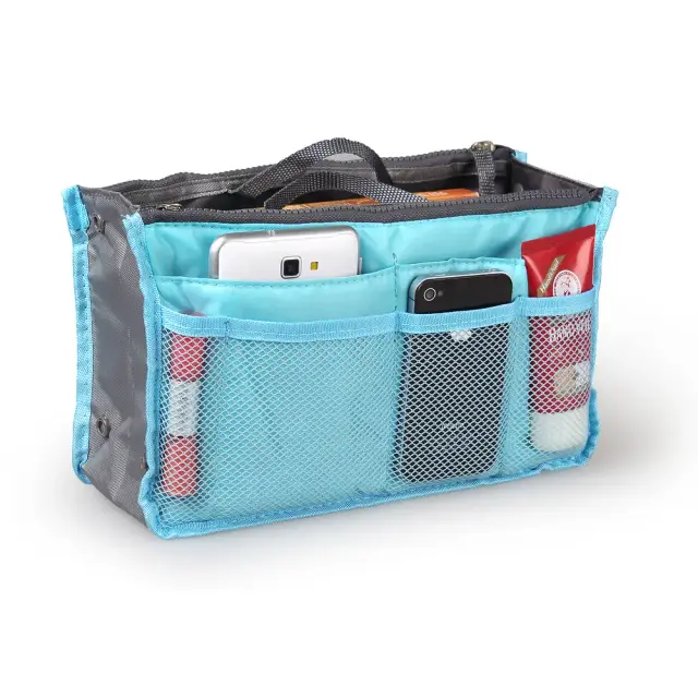 Women Lady Travel Insert Handbag Organiser Makeup Bags Toiletry Purse Liner W/Hand Strap Blue - Shop at LoveMi