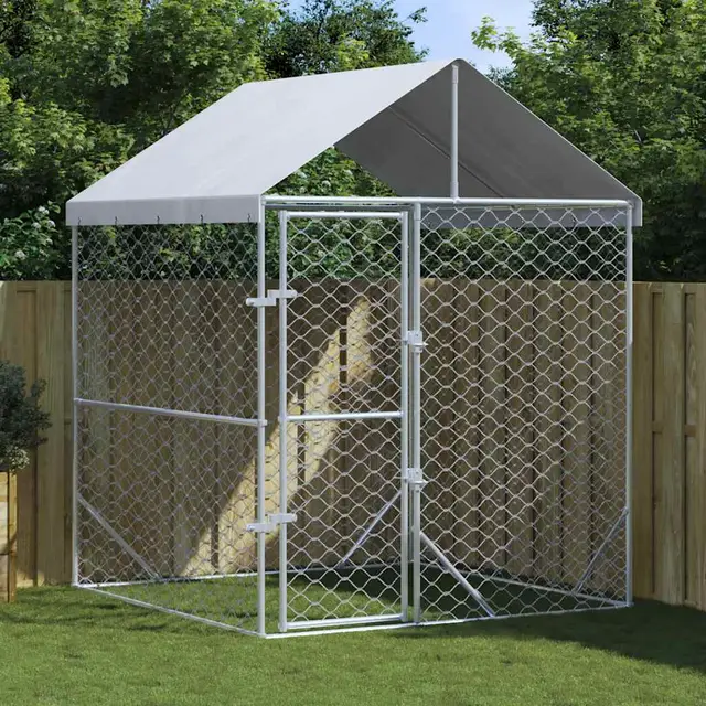 Outdoor Dog Kennel with Roof, Silver, 2x2x2.5 m, Galvanized 2 X 2 X 2.5 M - Shop at LoveMi