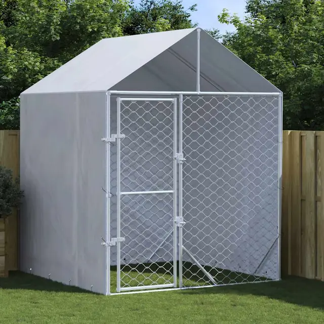 Outdoor Dog Kennel with Roof, Silver, 2x2x2.5 m, Galvanized 2 X 2 X 2.5 M - Shop at LoveMi