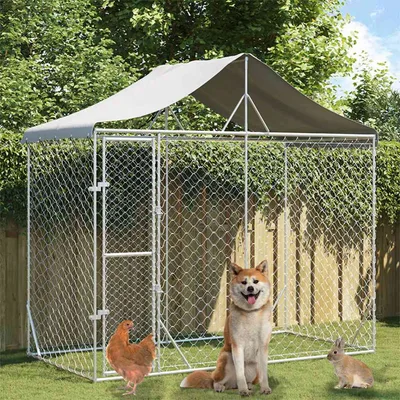 Outdoor Dog Kennel with Roof, Silver, 3x1.5x2.5m, Galvanized 3 X 1.5 X 2.5 M - Shop at LoveMi