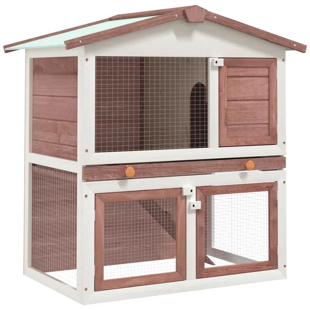 Rabbit hutch, small animal house, rabbit hutch with 3 doors, rabbit hutch 3 - Brown