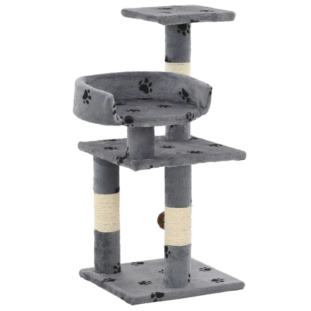 Cat Scratching Post with Sisal Scratching Columns 65 cm Cat Scratching Post - Grey With Paw Print