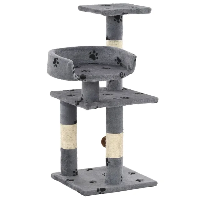 Cat Scratching Post with Sisal Scratching Columns 65 cm Cat Scratching Post Grey With Paw Print - Shop at LoveMi