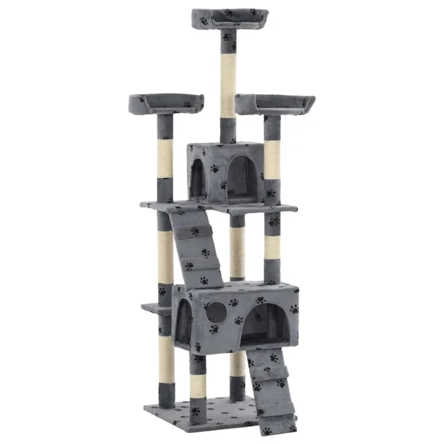 Cat Tree with Sisal Scratching Posts 170 cm Cat Tree Grey With Paw Print - Shop at LoveMi