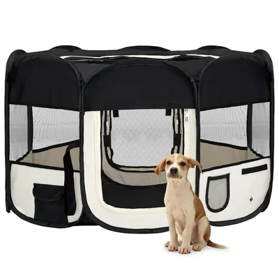 Foldable Puppy Playpen with Carrying Bag 125x Foldable Black - Shop at LoveMi
