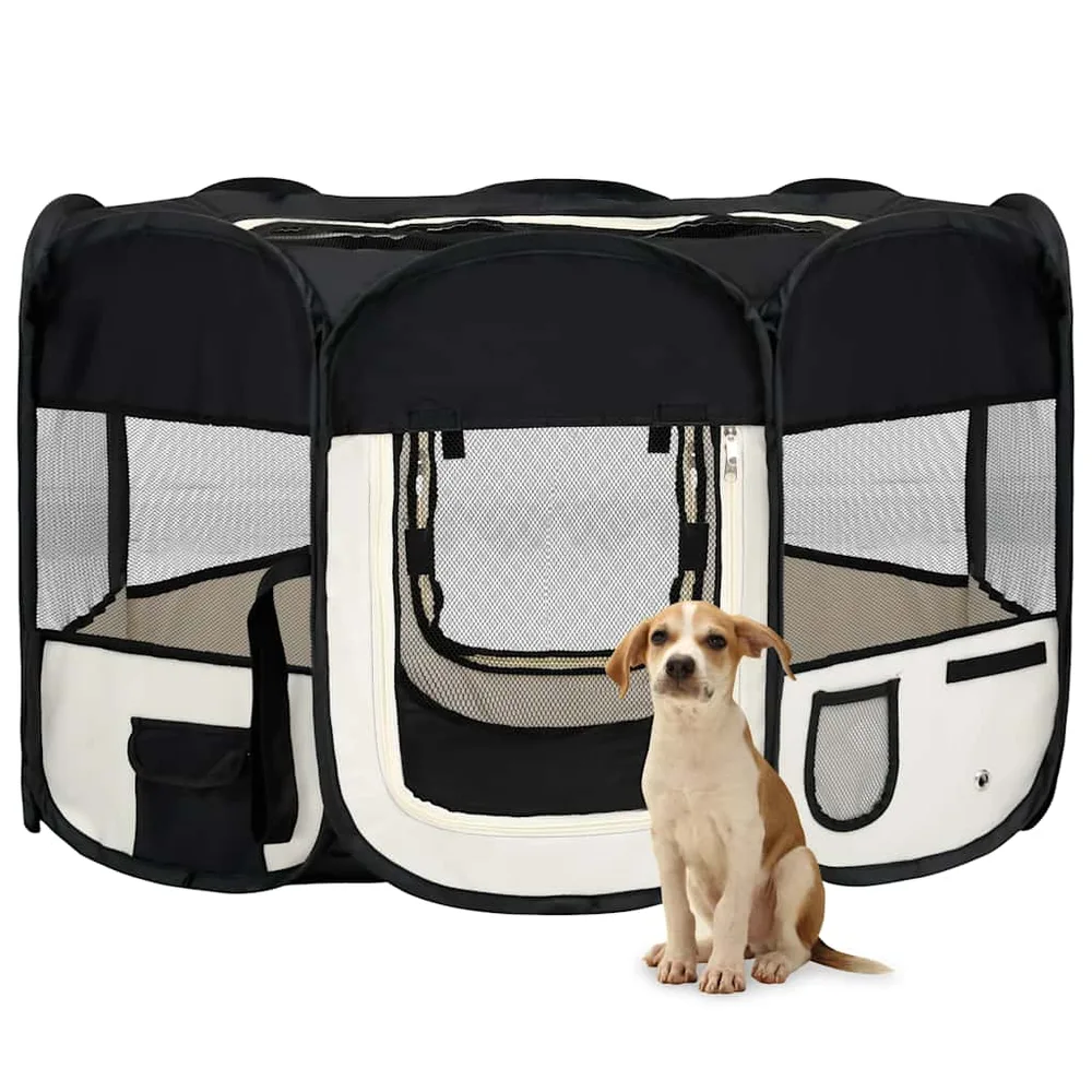 Foldable Puppy Playpen with Carrying Bag 125x Foldable Black - Shop at LoveMi