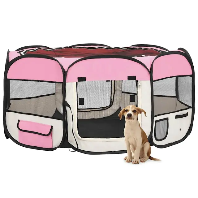 Foldable Puppy Playpen with Carrying Bag 125x Foldable Pink - Shop at LoveMi