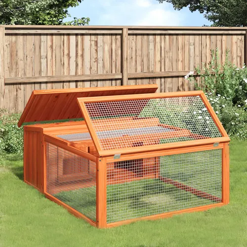 Rabbit Hutch 117.5x97x47.5 cm Solid Pine Wood Brown - Shop at LoveMi