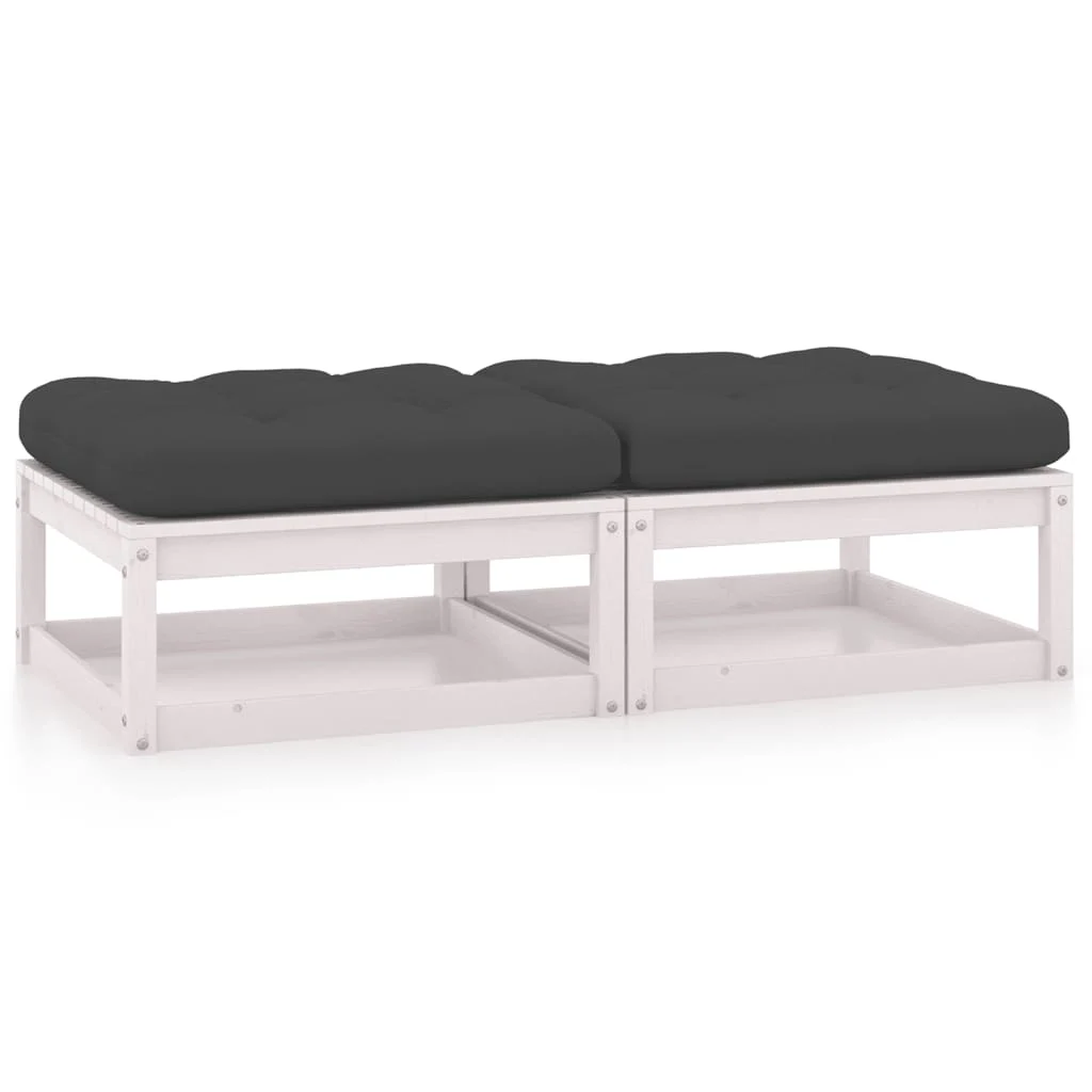 Garden Footstool with Cushion, , Solid Pine Wood - White