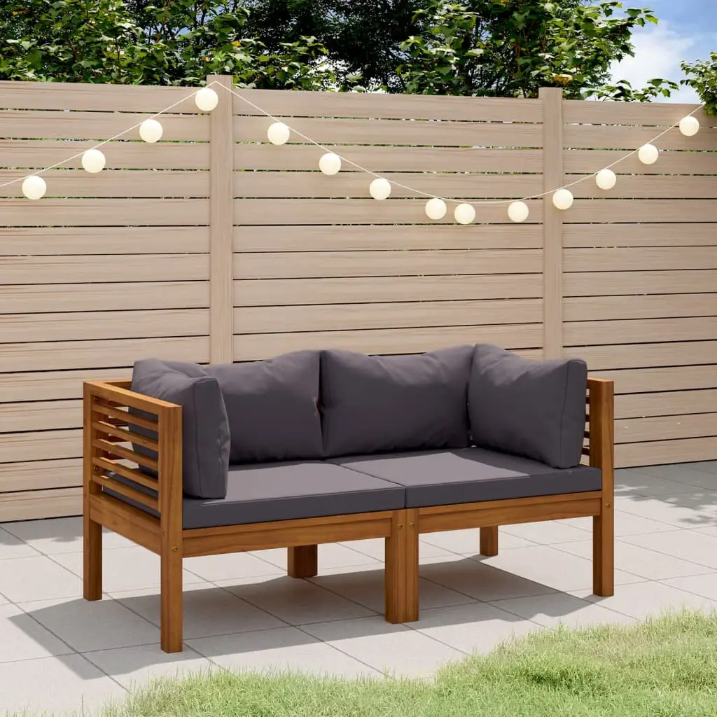 2-seater garden sofa with cushions, solid acacia wood - Dark Grey