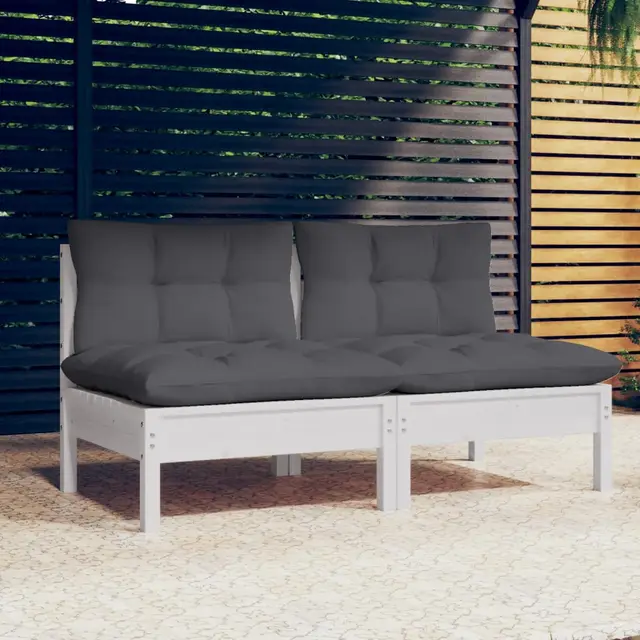 2 seater garden sofa with grey cushions, solid pine wood White - Shop at LoveMi